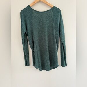 Women’s Small Long Sleeve Soft Cozy Pullover Green Sweater Lace up Back V Neck